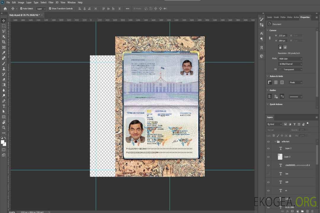 Passeport australien (document de voyage de la convention) avec photo gratuite template